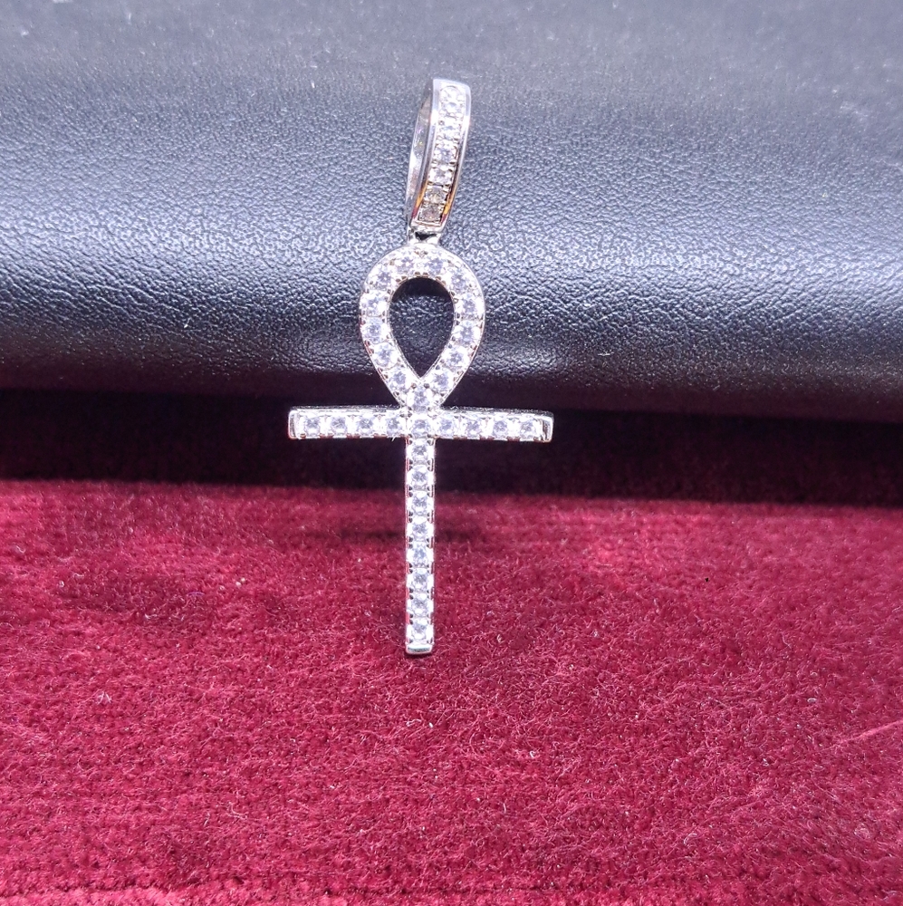 Iced-Out Pave Ankh Pendant .925 Sterling Silver